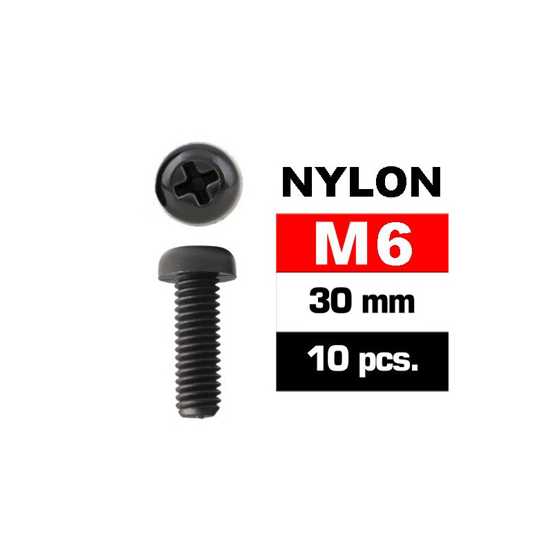 TORNILLO NYLON 6X30MM 10U CABEZA REDONDA ESTRELLA