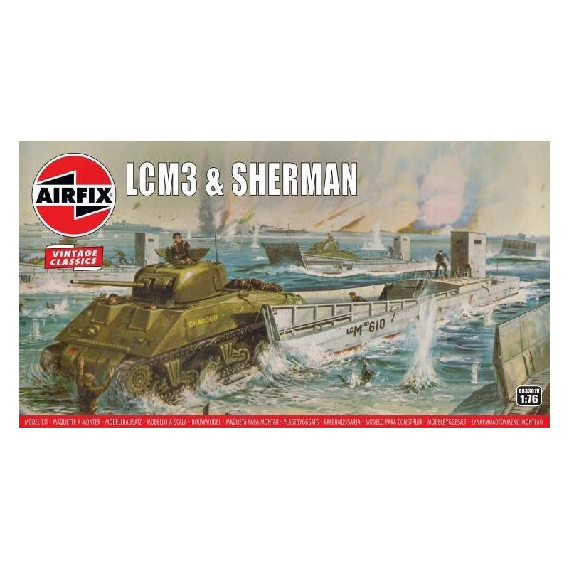 LANCHA DESEMBARCO LCM-3 & CARRO DE COMBATE M-4 A2 SHERMAN -Vintage Classic-1/76 - Airfix A03301V