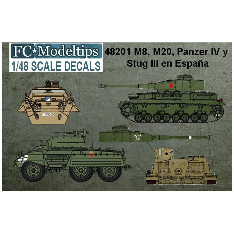 SET CALCAS Carros Panzer IV, Blindado M-8 y M-20 Y Cañon Asalto STUG III G 1/48 - FC Modeltips 48201