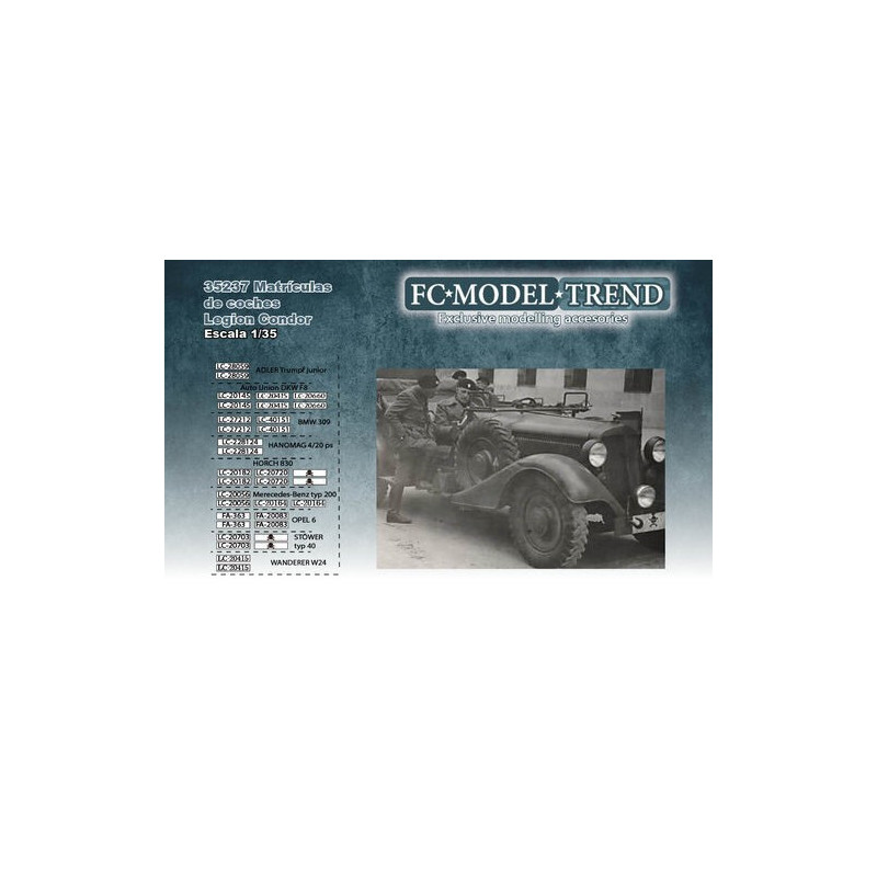 CALCAS MATRICULAS COCHES LEGION CONDOR -Escala 1/35- FC Modeltrend 35237