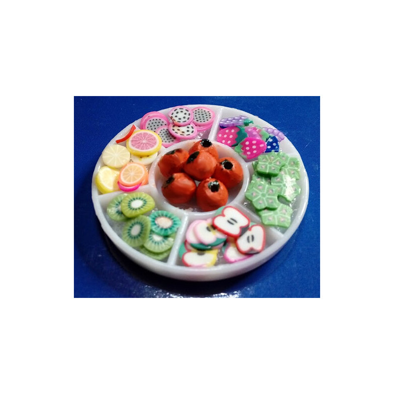 BANDEJA REDONDA DE COMPARTIMENTOS CON ENSALADA DE FRUTAS - HOBBY DOLLSHOUSE ACCESORIES 544