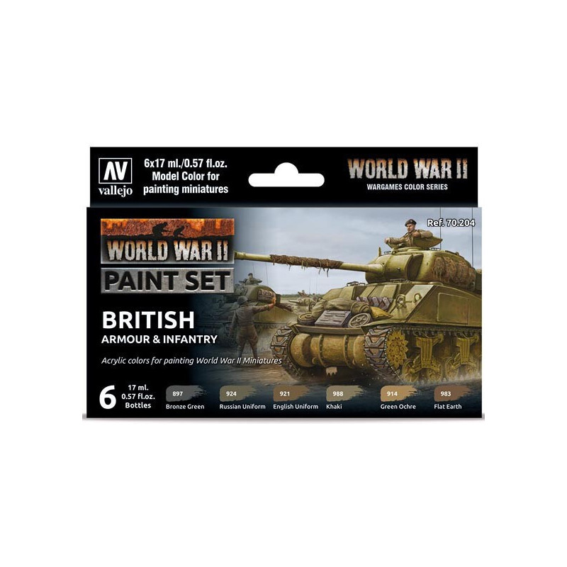 MODEL COLOR SET WWII BRITISH ARMOUR & INFANTRY (6 BOTES 17ml)