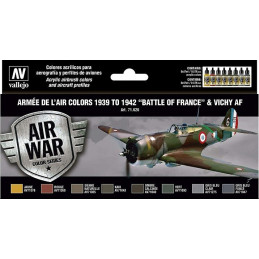 MODEL AIR SET : ARMEE DE L AIR COLORS 1938 - 1942 BATTLE OF FRANCE AND VICHY AF (8 BOTES 17 ml) VALLEJO 71626