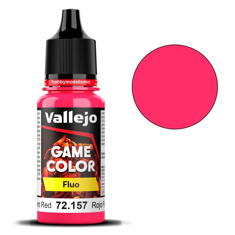 PINTURA ACRILICA FLUORESCENTE ROJO (18 ml)  - Acrilicos Vallejo 72157