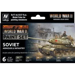 WORLD WAR II PAINT SET: SOVIET ARMOUR &38 INFANTRY 6 botes x 17 ml - Acrylicos Vallejo 70202