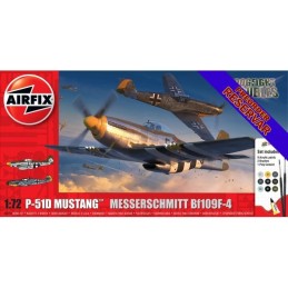 DOGFLIGHT DOUBLE: North American P-51D Mustang vs Messerschmitt Bf-109 F-4 Pegamento y pinturas -Escala 1/72- Airfix A50193