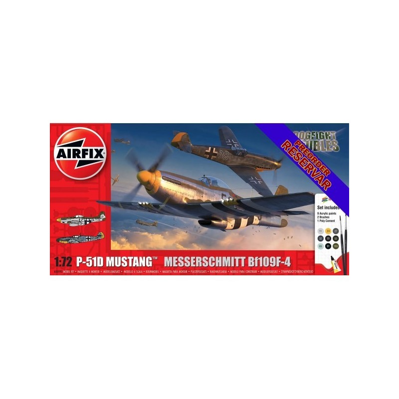 DOGFLIGHT DOUBLE: North American P-51D Mustang vs Messerschmitt Bf-109 F-4 Pegamento y pinturas -Escala 1/72- Airfix A50193