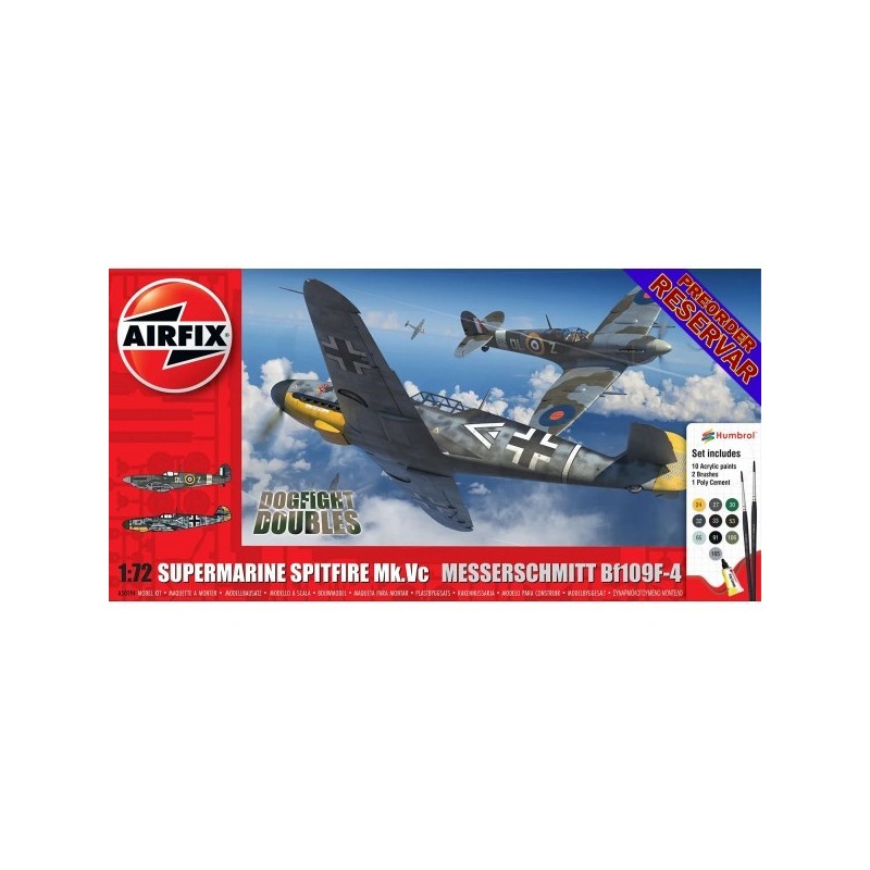 DOGFLIGHT DOUBLE: Supermarine Spitfire Mk.Vc vs Messerchmitt Bf-109 F-4 Pegamento y pinturas -Escala 1/72- Airfix A50194