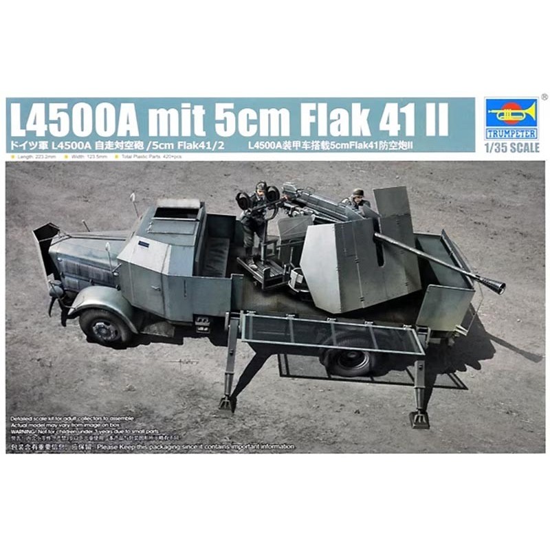 CAMION MERCEDES-BENZ L4500A y Flak 41/2 50 mm -Escala 1/35 -Trumpeter 09594