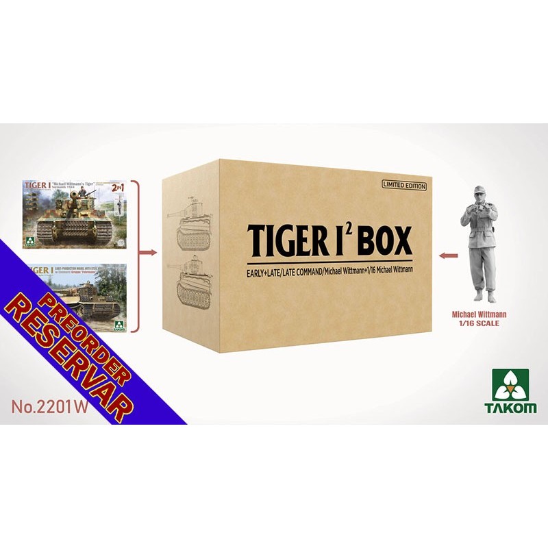 TIGER I BIG BOX: 2 x TIGER I (Late & Early) & ZIMMERIT (1/35) + MICHAEL WITTMANN (1/16) Takom Model 2201W