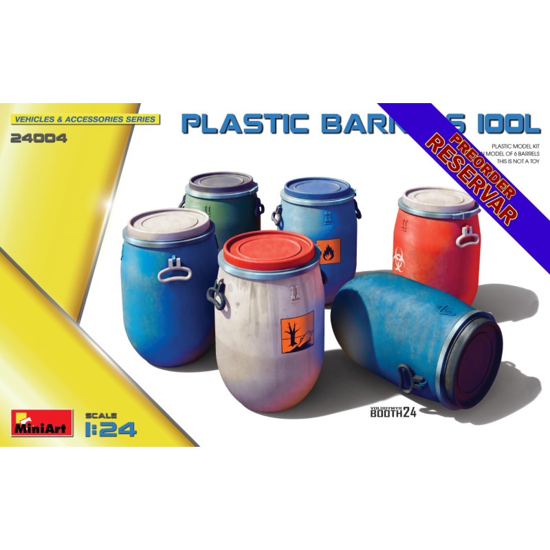 SET BIDONES PLASTICO 100 l -Escala 1/24- Miniart 24004