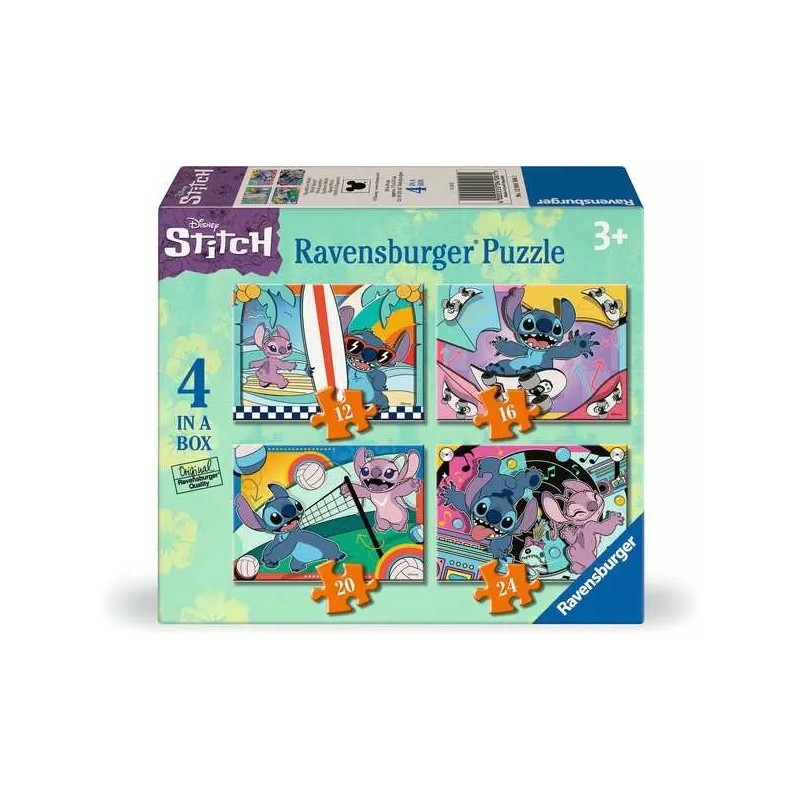 PUZZLES 4 VARIADOS 12-16-20-24 PIEZAS STITCH EL DEPORTIVO -  RAVENSBURGER 12004106