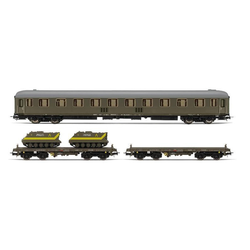 SET MILITAR COCHES VIAJEROS Y VAGONES PLATAFORMA Tipo PMM (TOA-113) Ep. V -Escala 1/87 - h0- Electrotren HE4015